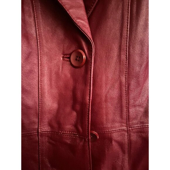 Worthington Womens Large Red 100% Leather Jacket Lined Button Up - Picture 11 of 16
